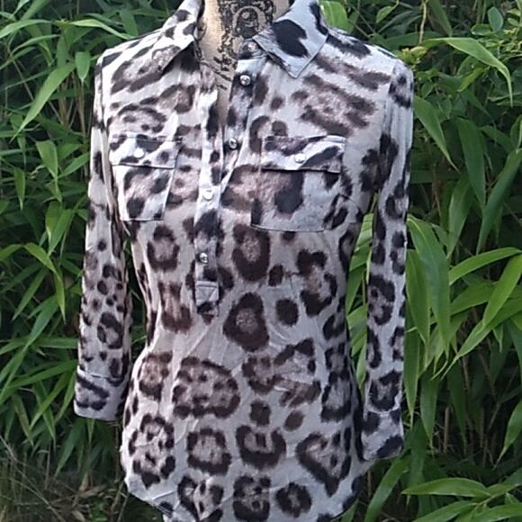 INC International Concepts sheer animal print button up blouse - Picture 1 of 14